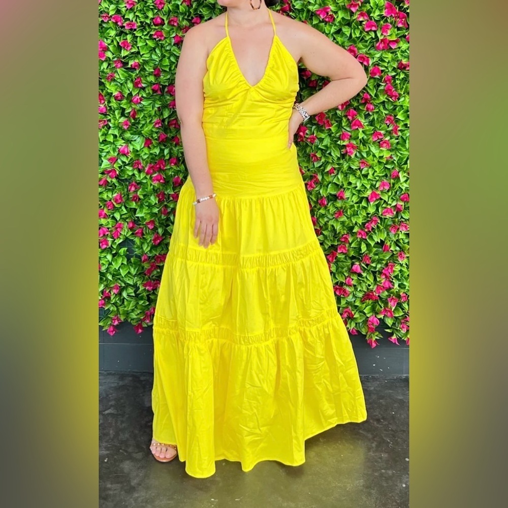 Prabal Gurung for JC Penny yellow tiered halter maxi dress, size 18
